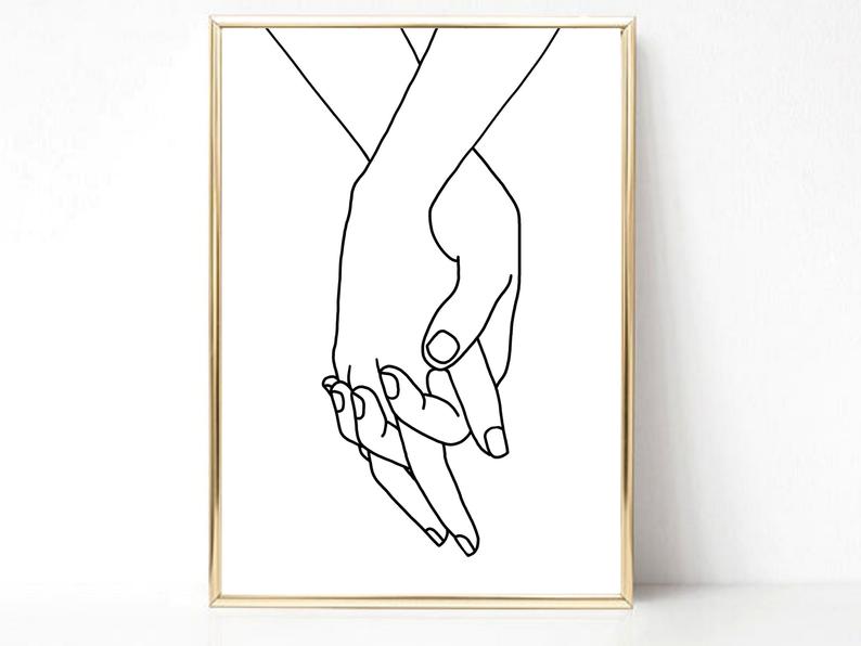 couple holding hands art print