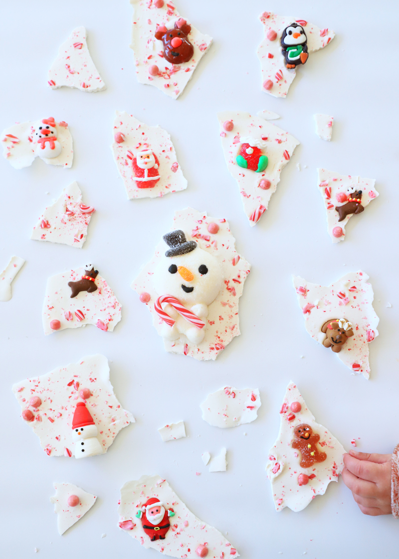 christmas candy bark with lots of candy